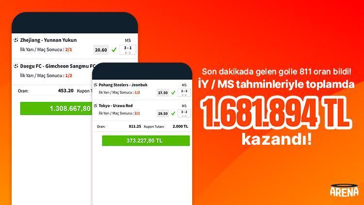 Son dakikada gelen golle 811 oran bildi! İY / MS iddialarıyla toplamda 1.681.894 TL kazandı
